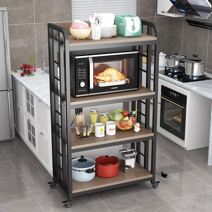 SIREDEEP Bakers Rack with Power Outlet ，4-Tier Kitchen Baker's Rack, Microwave by SIREDEEP