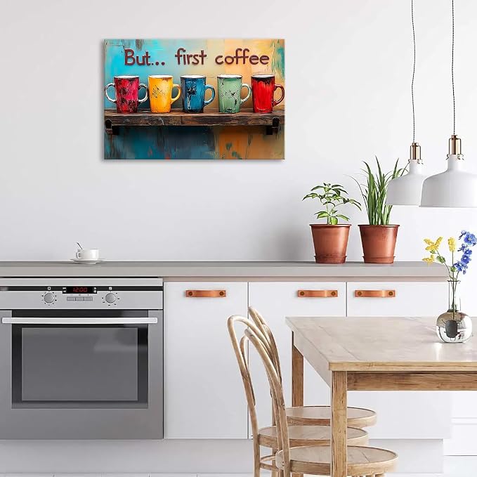 Colorful But First Coffee Sign Wall Art Kitchen Wall Decor Coffee Bar Station - Image 2