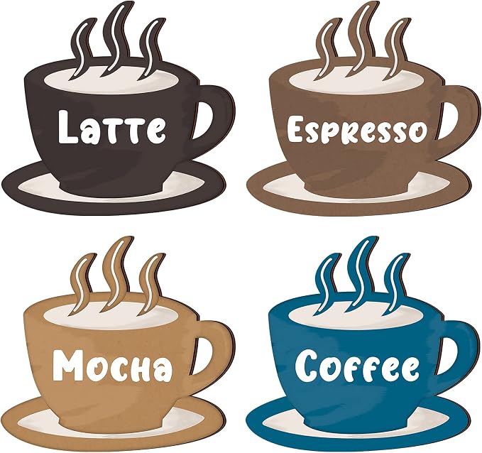 Blulu 4 Pieces Coffee Wooden Wall Art Decor Wooden Coffee Cup Signs Espresso by Blulu
