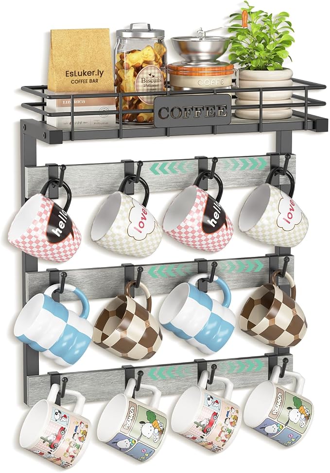 EsLuker.ly Coffee Mug Holder Wall Mounted Display Rack, Metal Cup Hanger by EsLukerly