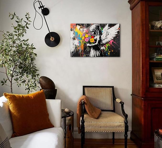 Abstract Graffiti Banksy Canvas Wall Art Banksy Angel Girls Decor Colorful - Image 4