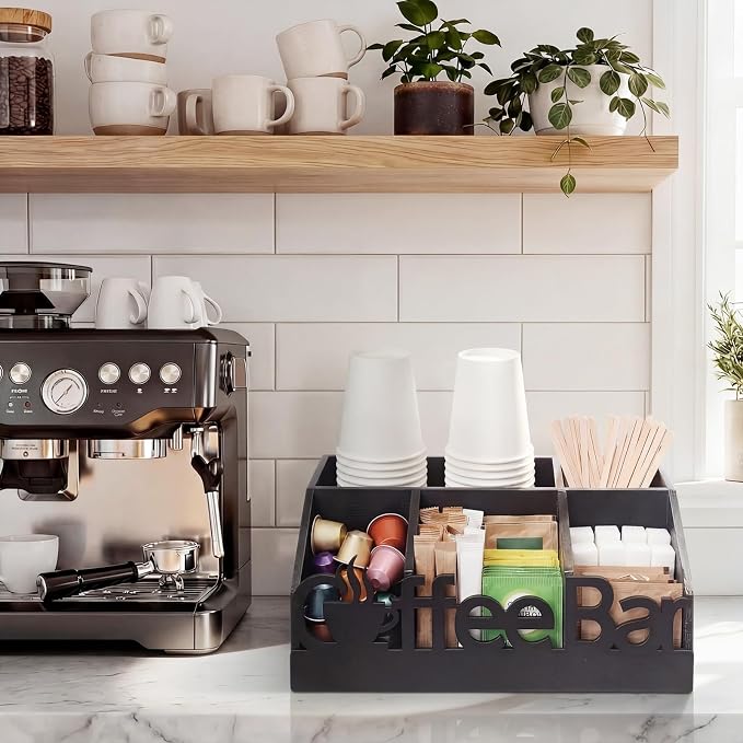 Coffee Station Organizer for Counter Wood Countertop Accessories Organizer - Image 5