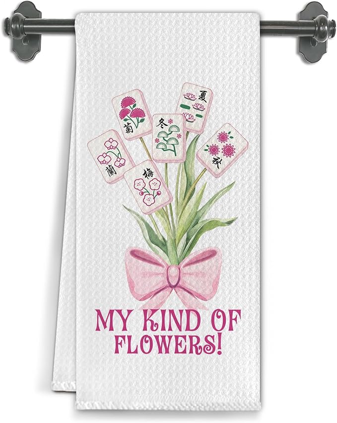 Mahjong Gifts Kitchen Towels, Flower Bouquet Mah Jong Dish Tea Hand Towels by Unknown