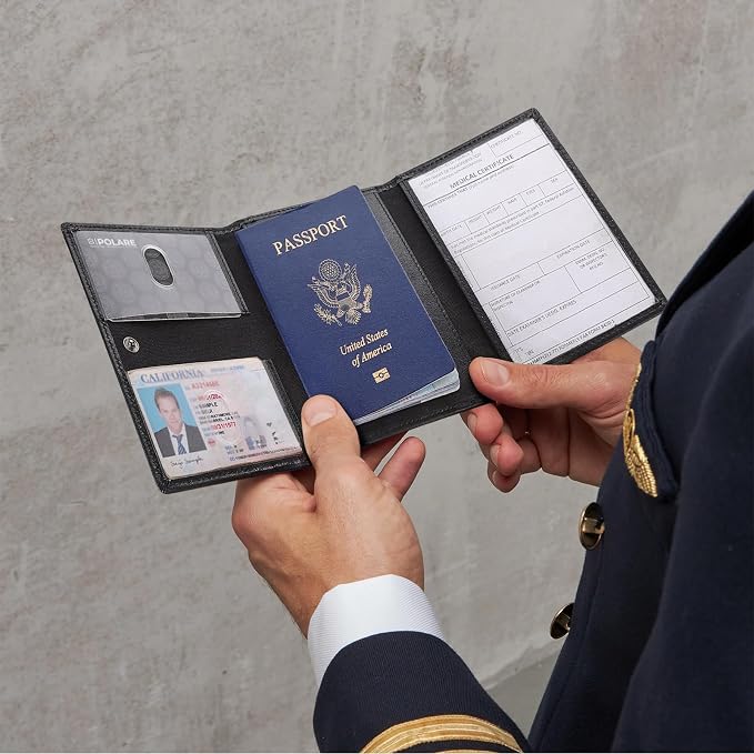 Polare Napa Leather Pilot Wallet Passport Holder RFID Blocking Tri-fold Travel - Image 2