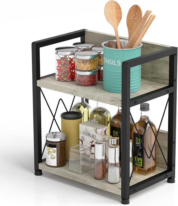 Aduanbang Coffee Bar Accessories Organizer, 2 Tier Wooden Kitchen Counter Shelf by Aduanbang