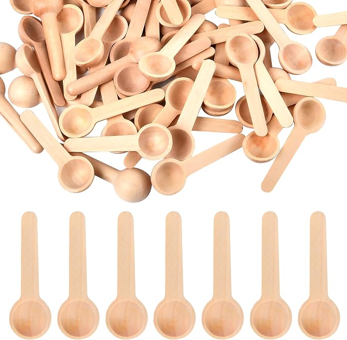 100 Pieces Small Wooden Spoons, 2.9 Inch Mini Natural Wooden Scoops Tiny by Aemygo