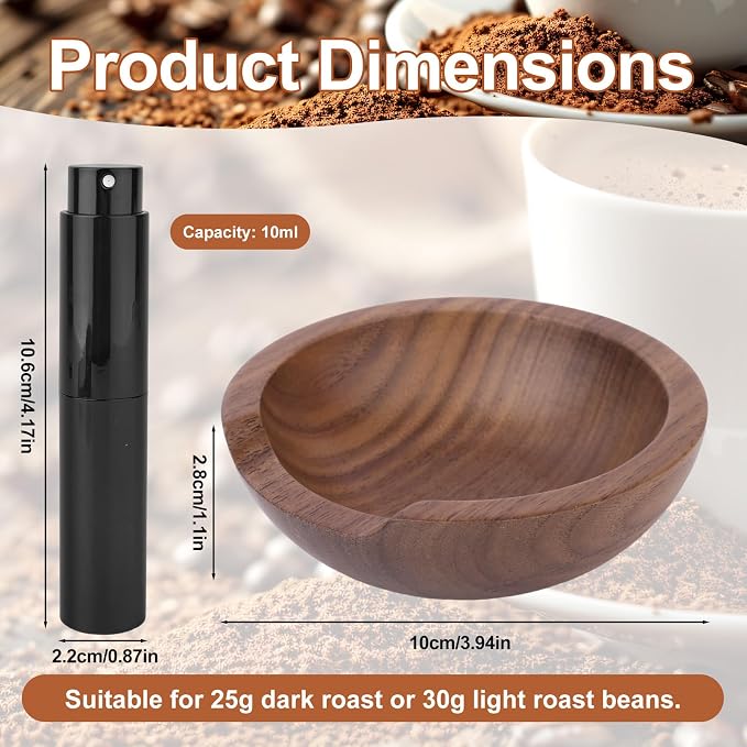 Coffee Bean Dosing Cup and Spray Bottle Set, Walnut Wood Round Bean Measuring - Image 2