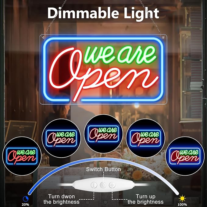 Neon We Are Open Signs for Business, 16.5''x 9'' Open Sign LED, Super Bright & - Image 4