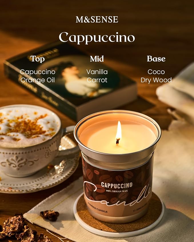 M&SENSE Cappuccino Coffee Scented Candles, Soy Wax 12.3oz | 75 Hours Long - Image 4