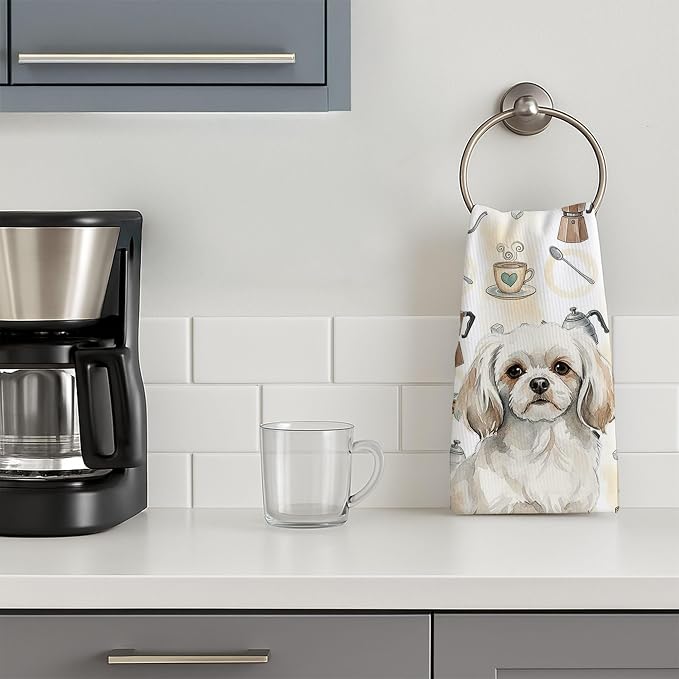 Caroline's Treasures White Tibetan Spaniel Coffee Bar Kitchen Towel Velour - Image 3