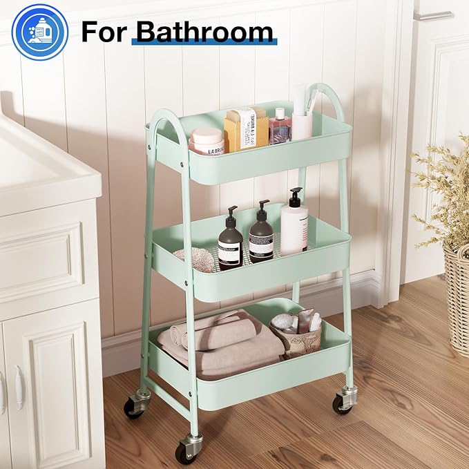OLIXIS Metal Utility Cart, Mobile Rolling Storage Shelf - Image 5