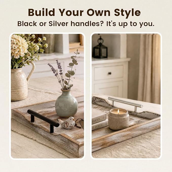 Wood Serving Tray with Metal Handles, 17x13in Large Wooden Tray - Image 6