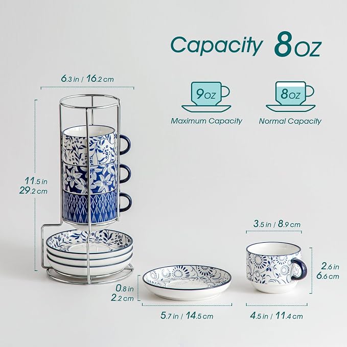 vancasso 8OZ Stackable Cappuccino Cups, Porcelain Espresso Cups - Image 2