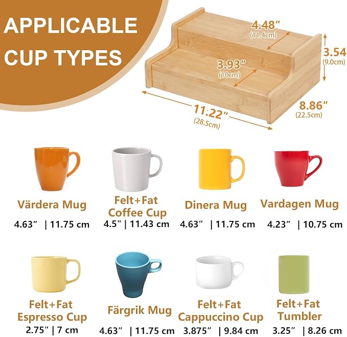 Hongtamoya 2-Tier Expandable Bamboo Coffee Mug Holder, Mug Organizer - Image 3