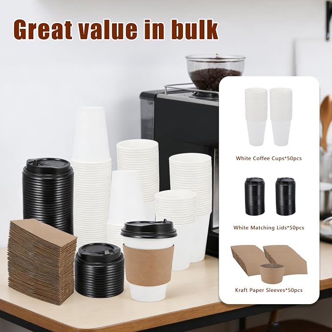 Coffee Cups, 50 Pack 12 oz Disposable Coffee Cups - Image 5