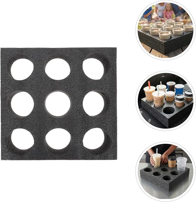 Toyvian 9-cup Multi-hole Drink Carrier Tray, Thickened Black Epe Foam Beverage - Image 9