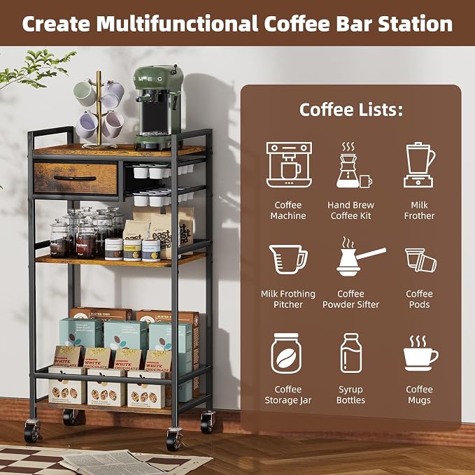 Housolution 4-Tier Coffee Bar Cart - Image 6