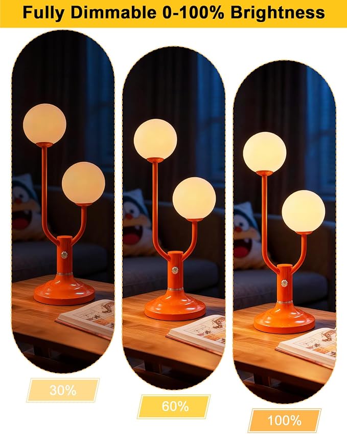 Lightdot Globe Table Lamp for Bedroom Mid Century Modern Orange Small Desk Lamp - Image 3