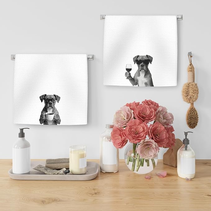 Boxer Dog Gifts Coffee Wine Kitchen Towels Set of 2, Gifts - Image 5