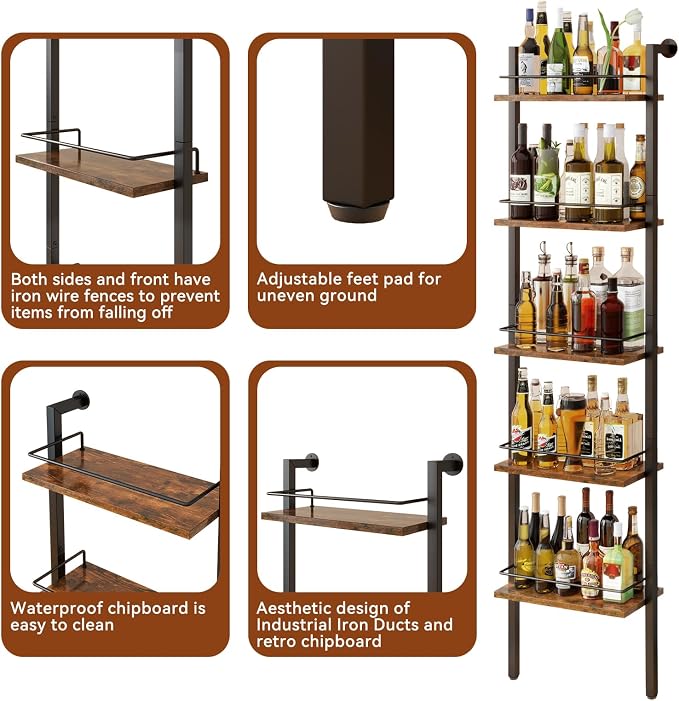 YMYNY 5-Tier Freestanding Wine Racks，Liquor Bottle Display Shelf - Image 3