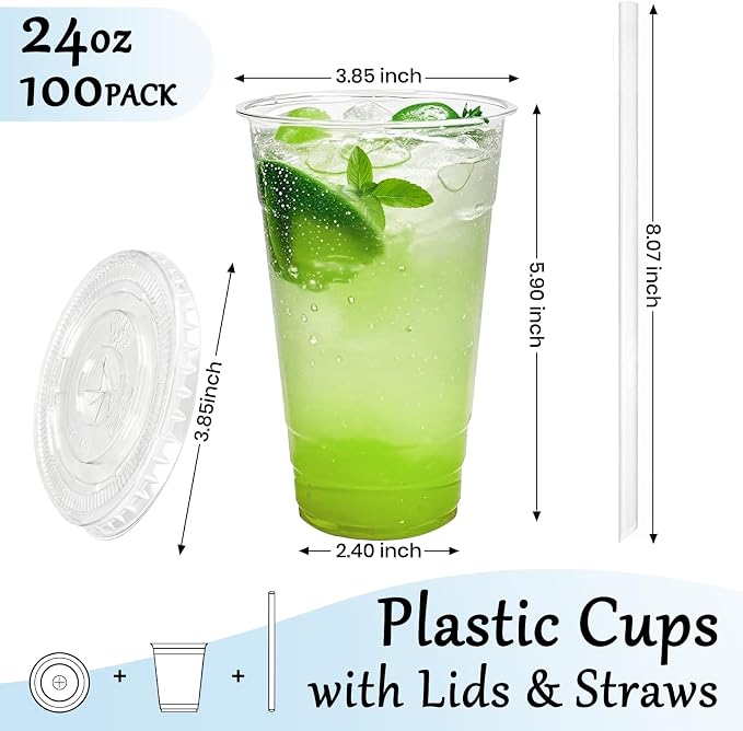 100 Pack 24 oz Clear Plastic Cups - Image 2