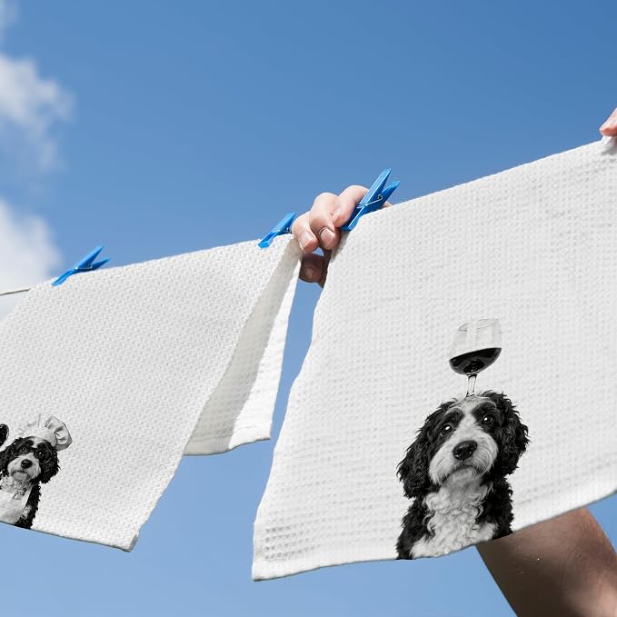 Funny Chef Bernedoodle Wine Kitchen Dish Towels, Bernedoodle Gifts - Image 5
