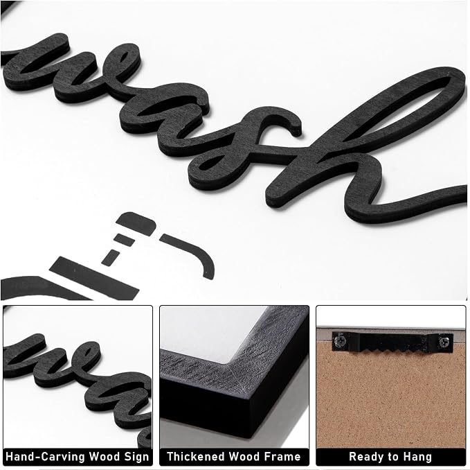 3D Wood Funny Bathroom Wall Art, Framed Black and White Bathroom Pictures Wall - Image 2