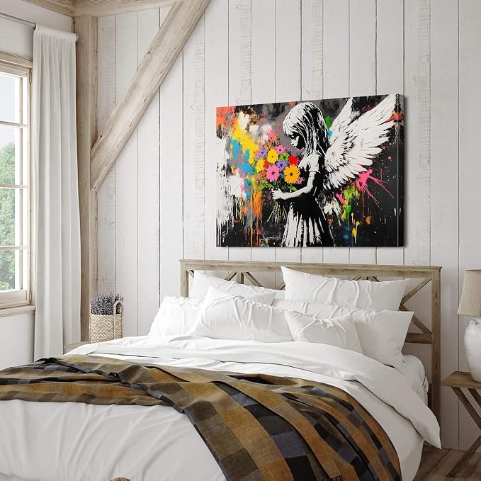 Abstract Graffiti Banksy Canvas Wall Art Banksy Angel Girls Decor Colorful - Image 6