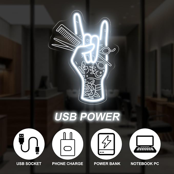 Stylish Hand Holding Scissors and Comb Peace Neon Sign, Hair studio Led - Image 4