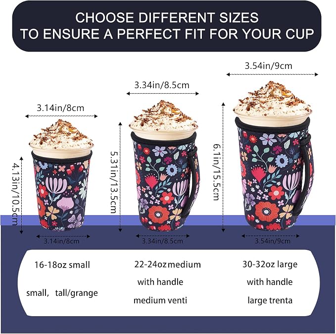 Reusable Coffee Sleeve, Neoprene Sleeve, Fits 16-32oz Hot/Cold Cup | iced - Image 5