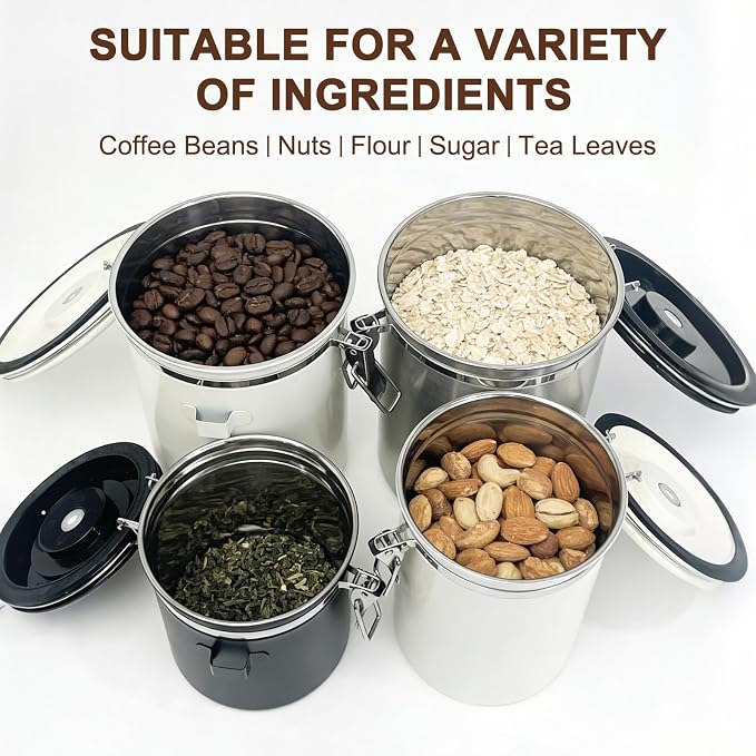 2.8L Airtight Vacuum Coffee Canister, Stainless Steel Storage Container - Image 6