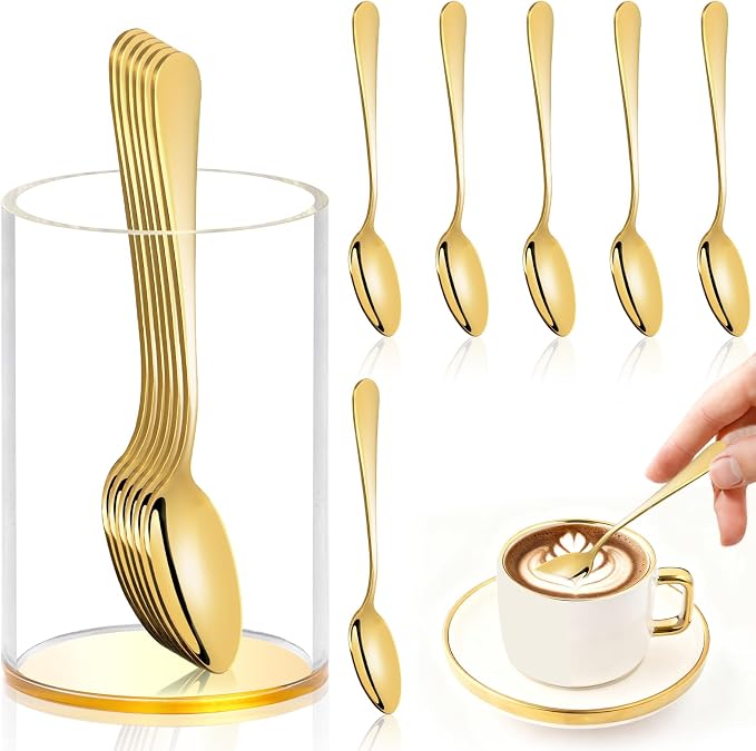 6 Pcs Gold Coffee Spoons with Holder Mini Coffee Spoons Gold 4.7 Inch Demitasse by Unknown