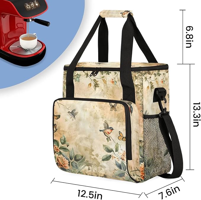 Vintage Birds Flower Coffee Maker Carring Bag, Large Insulated Storage - Image 2