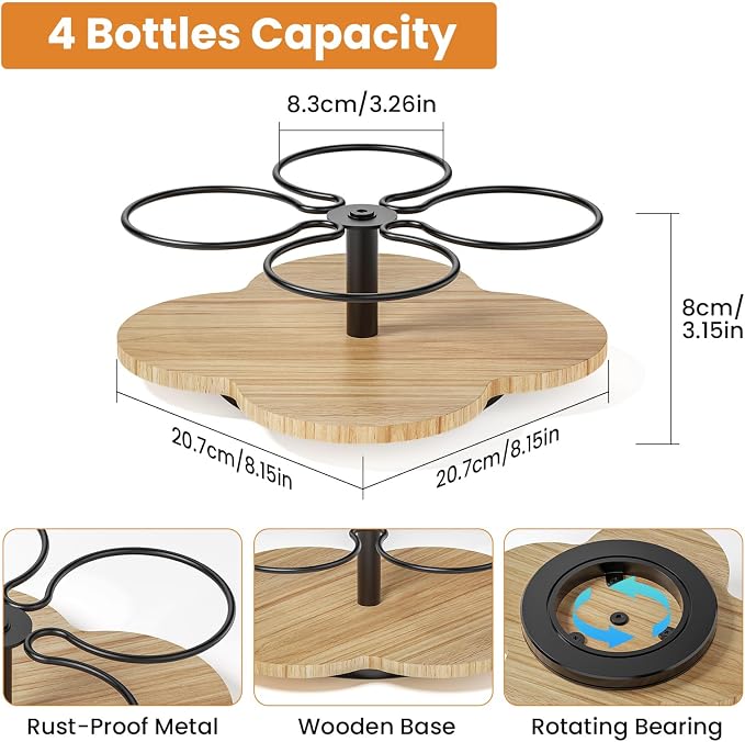 THYGIFTREE Rotating Coffee Syrup Organizer 4 Bottles Syrup Rack Dispenser16.9oz - Image 3