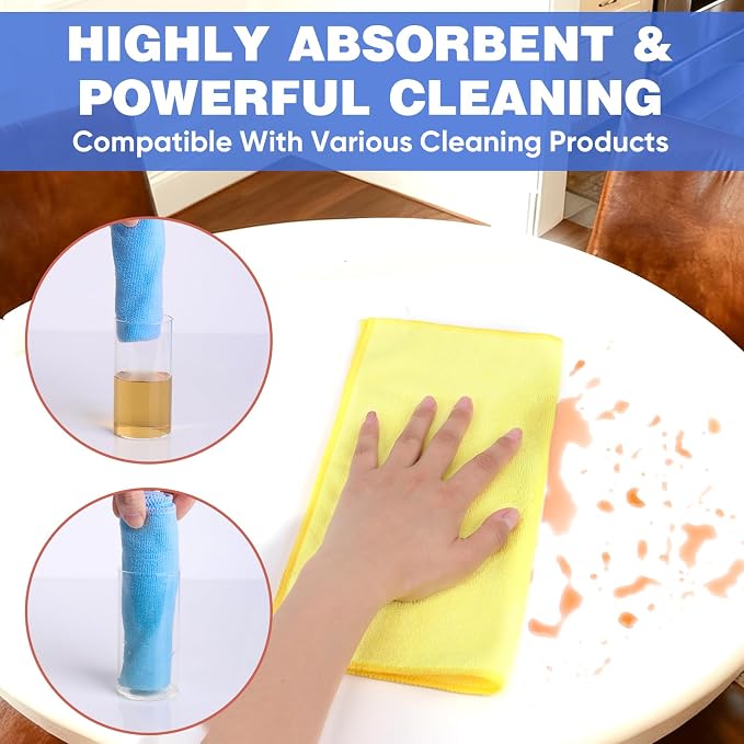 TEAWOO 10 PCS Yellow Microfiber Cleaning Cloths, Highly Absorbent Microfiber - Image 3