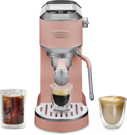 De'Longhi Dedica Duo Compact Espresso Machine - Cold Brew Coffee Maker with Milk Frother Wand- for Espresso, Hot & Iced Coffee, Cappuccinos, Lattes & Home Barista Brewing, Rosé Pink