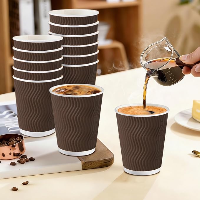 Clawsoff 120 Pack 10 oz Coffee Cups, Disposable Corrugated Insulated Ripple - Image 5