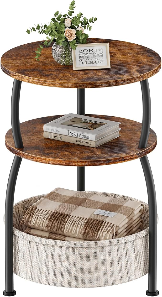 Round Side Table with Storage Basket by designyourhome