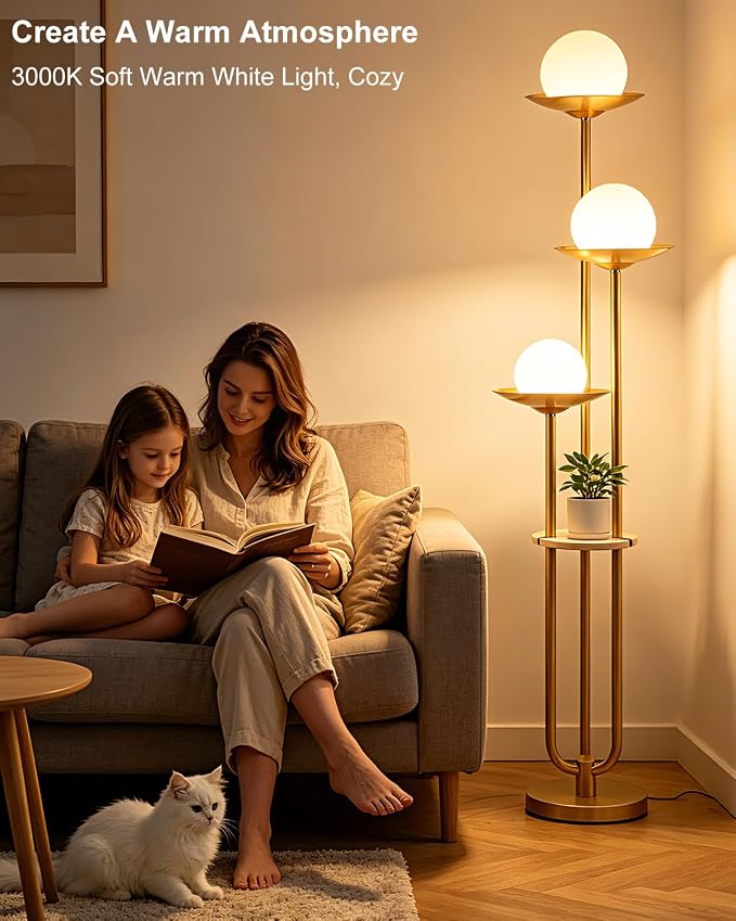 Lightdot Globe Floor Lamp with Shelf 3-Lights Modern Dimmable Floor Lamps - Image 6