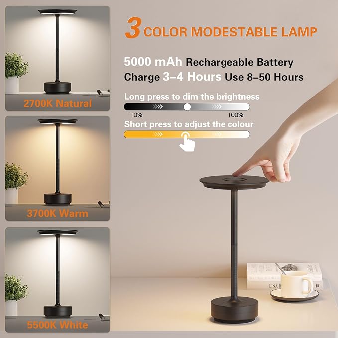 Rechargeable Cordless Table Lamps, Portable Battery Table Light. - Image 3