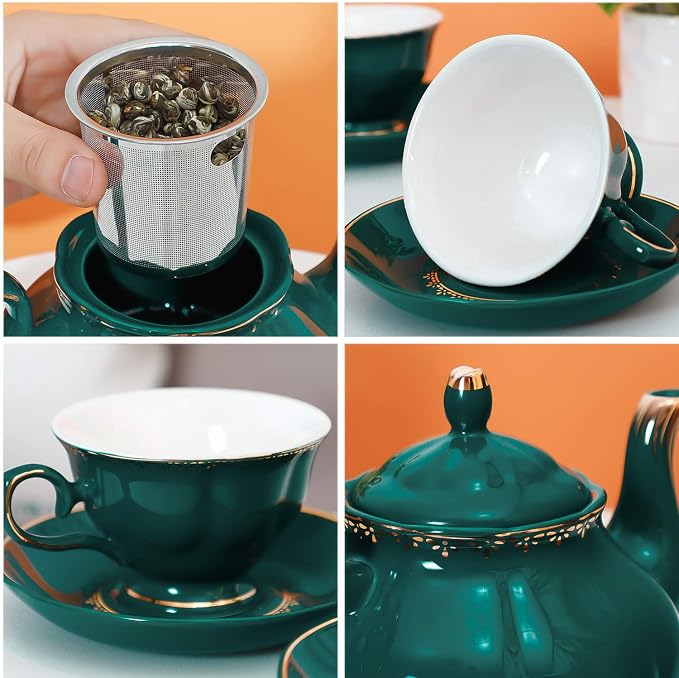 CHENP.HMC Tea Set 22-Piece Porcelain Ceramic Coffee Tea Sets Cups Saucer Service - Image 6