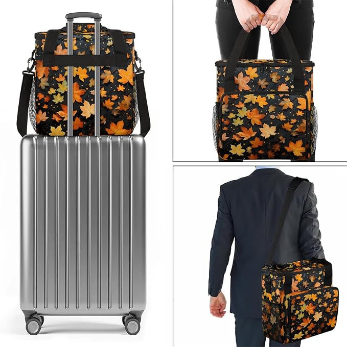 Maple Leaves Coffee Maker Carring Bag, Large Insulated Storage Organizer Case - Image 7