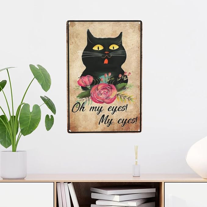 LifeWheel Funny Bathroom Sign Black Cat Decor Metal Tin Sign, Oh My Eyes My - Image 2