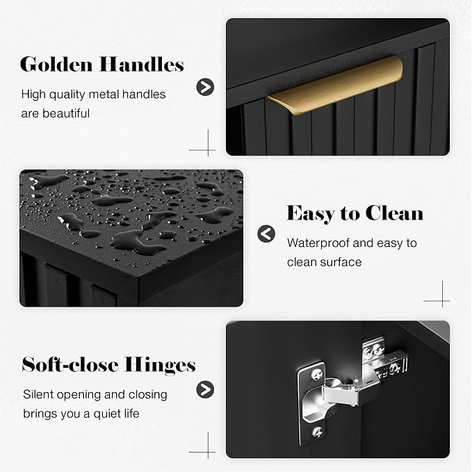 Set of 3 Fluted Storage Cabinet, Buffet Cabinet - Image 7
