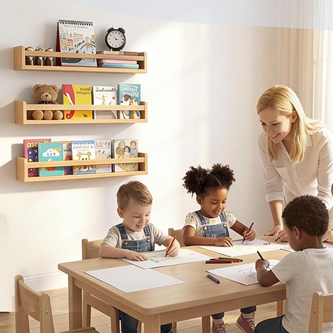 Floating Wall Nursery Book Shelves, 23.6 Inch, Natural Color | Wooden Baby Book - Image 7