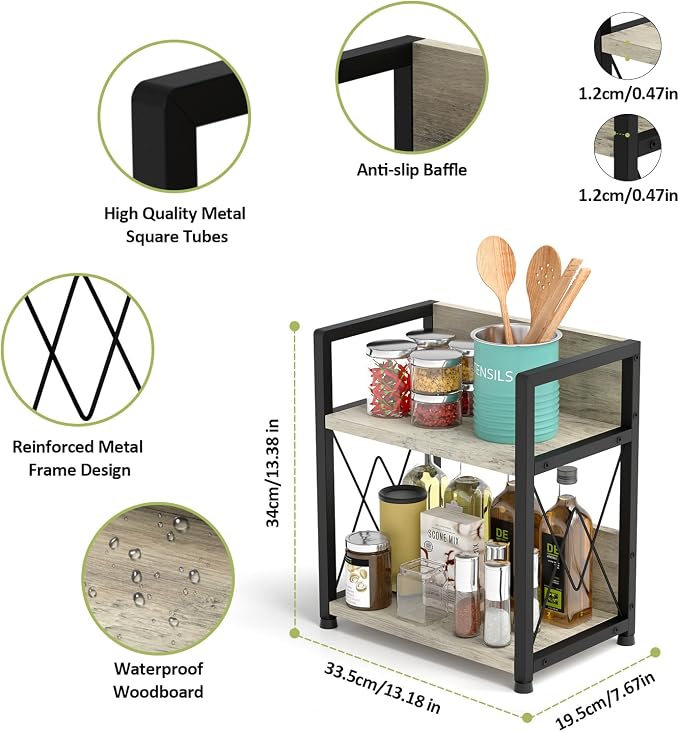 Aduanbang Coffee Bar Accessories Organizer, 2 Tier Wooden Kitchen Counter Shelf - Image 4