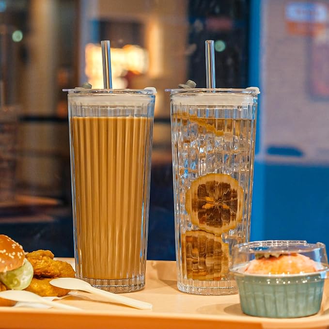 20oz Glass Tumblers with Lids and Straws - Image 6