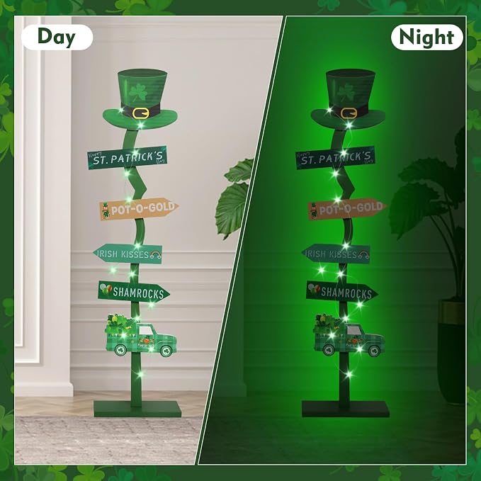 43.8" Lighted Wooden St. Patrick's Day Porch Sign Leprechaun Hat Shamrock Irish - Image 3