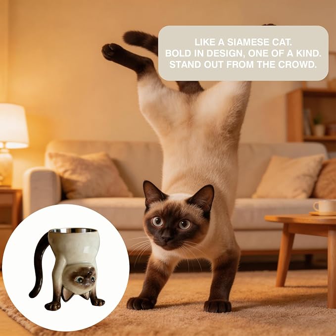 FACE N FACE Upside Down Siamese Cat Mug, 2-in-1 Funny Coffee Mug Turns into - Image 6