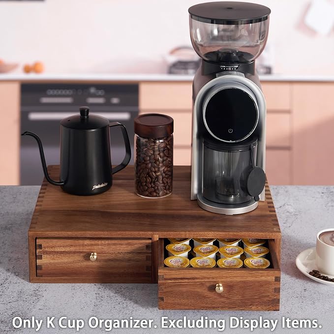 SARUFO Acacia Wood K Cup Organizer Drawer, Coffee Pod and Tea Storage Box - Image 4